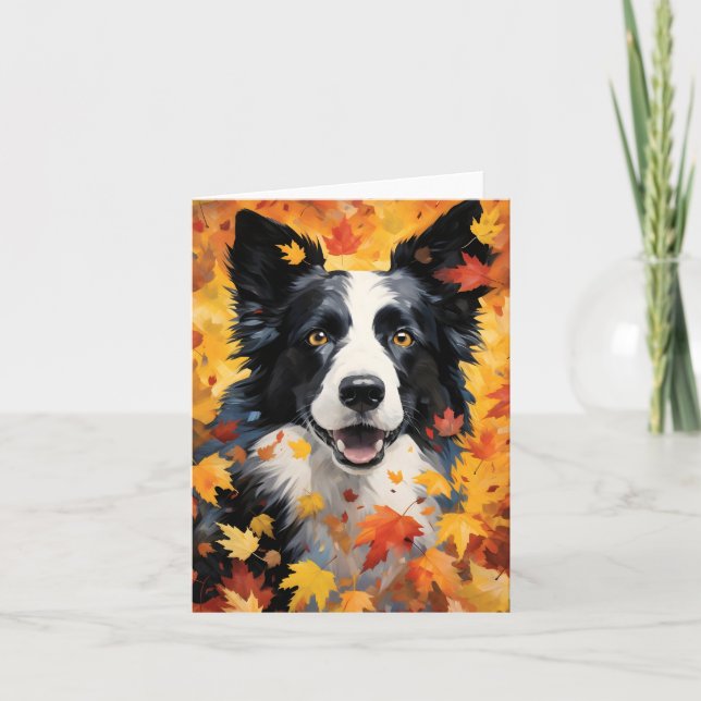 Border Collie Autumn Thanksgiving  Card (Front)