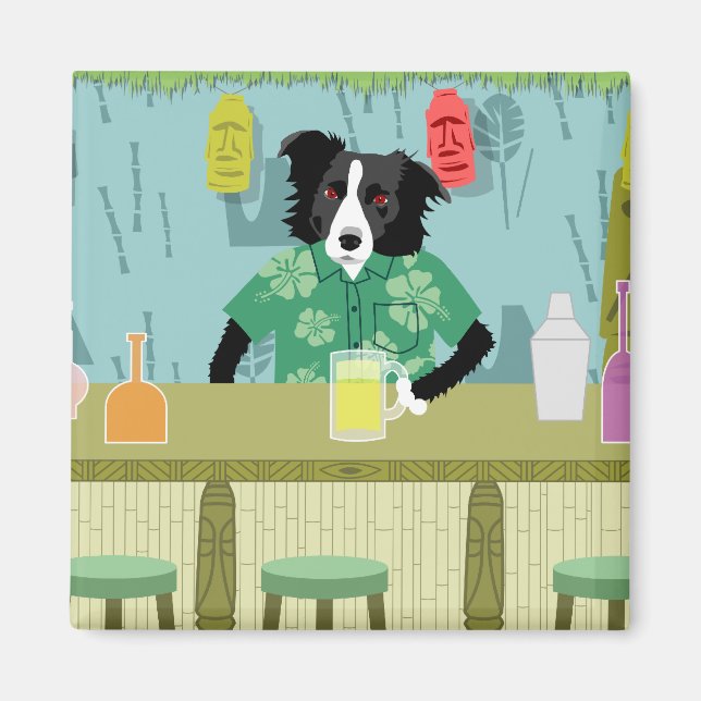Border Collie Bamboo Tiki Bar Magnet (Front)