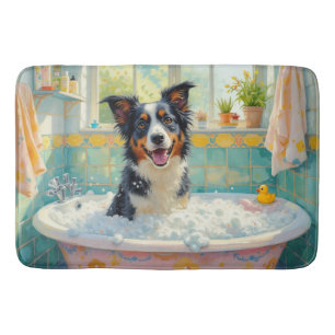 Border Collie Bath Time Playful Bathroom Decor Mat