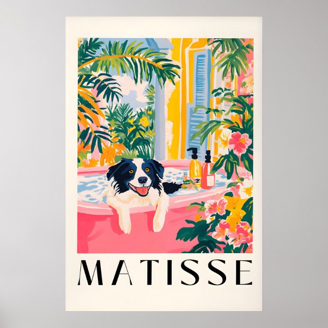 Border Collie Bathroom Print Funny Pink Matisse (Front)
