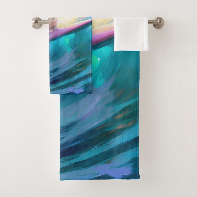 Border Collie Beach Surfing Painting Bath Towel Set (Insitu)