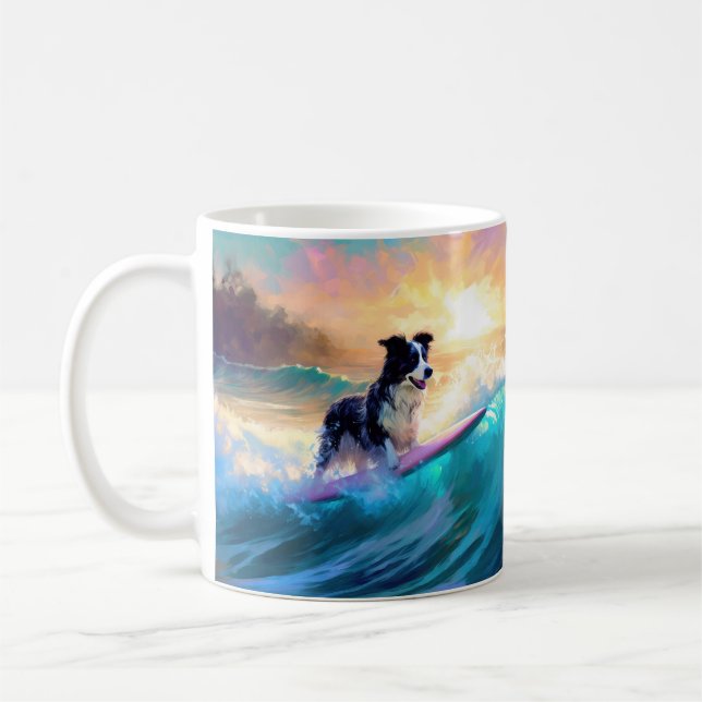 Border Collie Beach Surfing Painting Coffee Mug (Left)