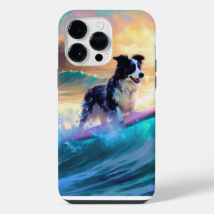 Border Collie Beach Surfing Painting iPhone 14 Pro Max Case