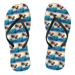 Border Collie Beach Surfing Painting Jandals
