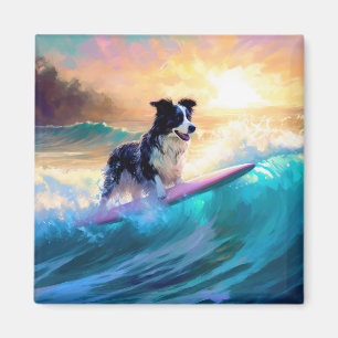 Border Collie Beach Surfing Painting Magnet
