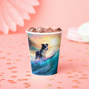 Border Collie Beach Surfing Painting Paper Cups
