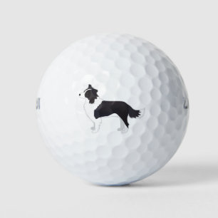 Border Collie Black Dog Breed Side View Silhouette Golf Balls