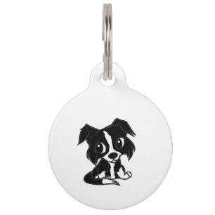 border collie bw cartoon pet tag