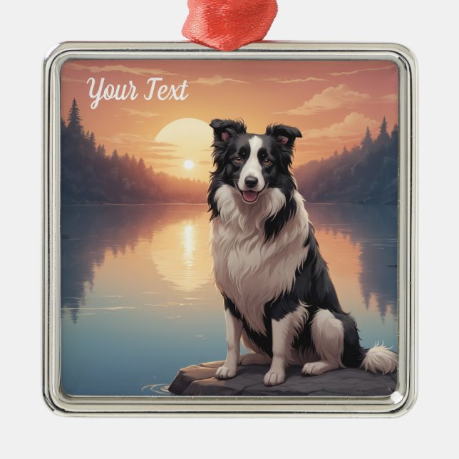 Border Collie by Lake Metal Tree Decoration (Front)