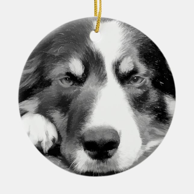 BORDER COLLIE CERAMIC TREE DECORATION (Front)