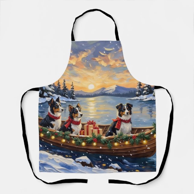 Border Collie Christmas Boat Holiday Apron (Front)