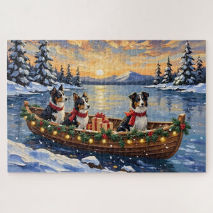 Border Collie Christmas Boat Holiday Jigsaw Puzzle