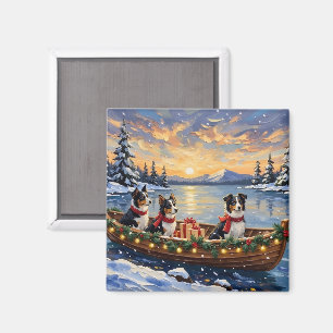 Border Collie Christmas Boat Holiday Magnet