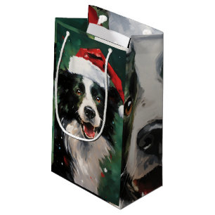Border Collie Christmas brush painting artwork Small Gift Bag