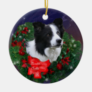 Border Collie Christmas Ceramic Tree Decoration