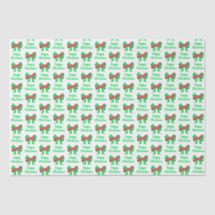 Border Collie Christmas Dog & Green Bow White Tissue Paper