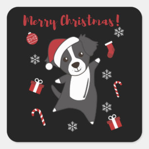 Border Collie Christmas Dog Winter Animals Dogs Square Sticker