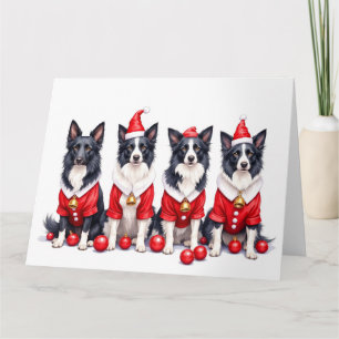 Border Collie Christmas Dress Santa Hat Card