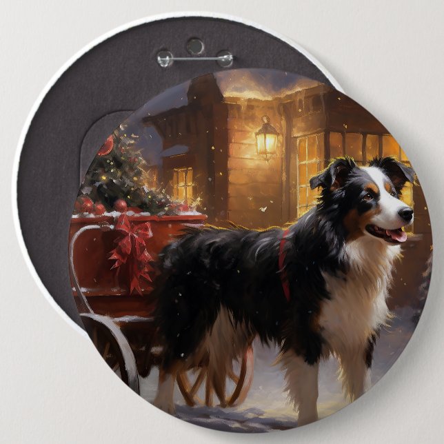 Border Collie Christmas Festive Season 6 Cm Round Badge (Front & Back)