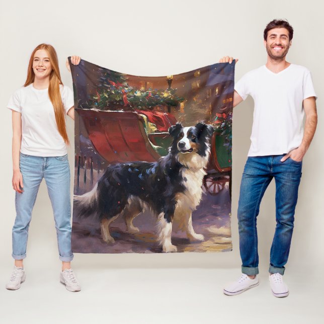 Border Collie Christmas Festive Season  Fleece Blanket (In Situ)