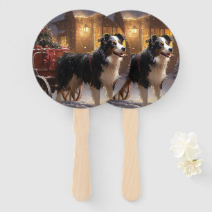 Border Collie Christmas Festive Season Hand Fan