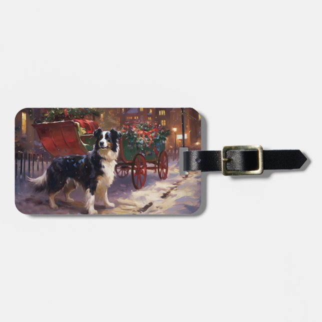 Border Collie Christmas Festive Season  Luggage Tag (Front Horizontal)