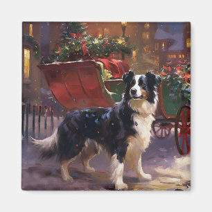 Border Collie Christmas Festive Season Magnet