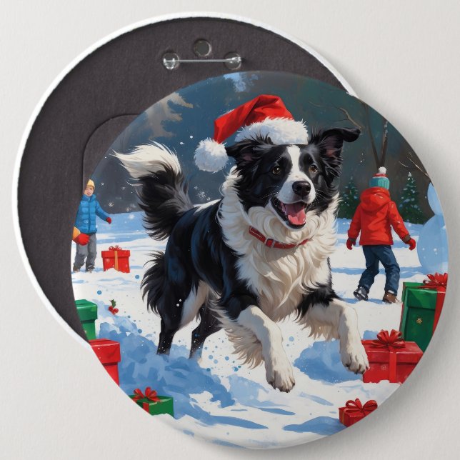 Border Collie Christmas Festive Snow Scene 6 Cm Round Badge (Front & Back)