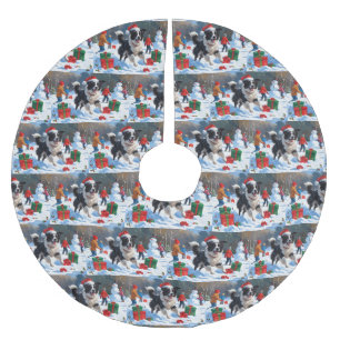 Border Collie Christmas Festive Snow Scene Brushed Polyester Tree Skirt