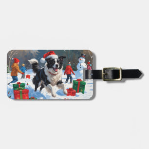 Border Collie Christmas Festive Snow Scene Luggage Tag