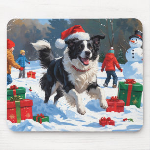 Border Collie Christmas Festive Snow Scene Mouse Pad