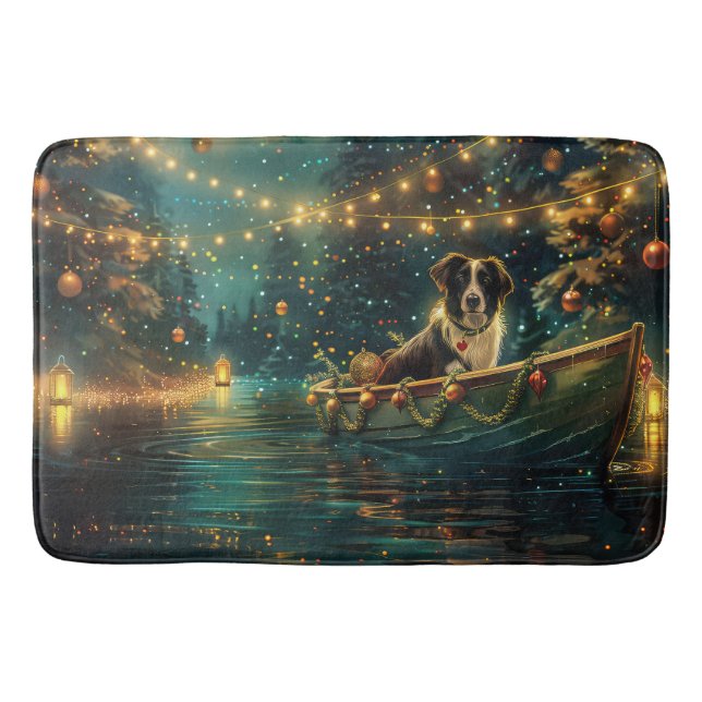 Border Collie Christmas Festive Voyage Bath Mat (Front)