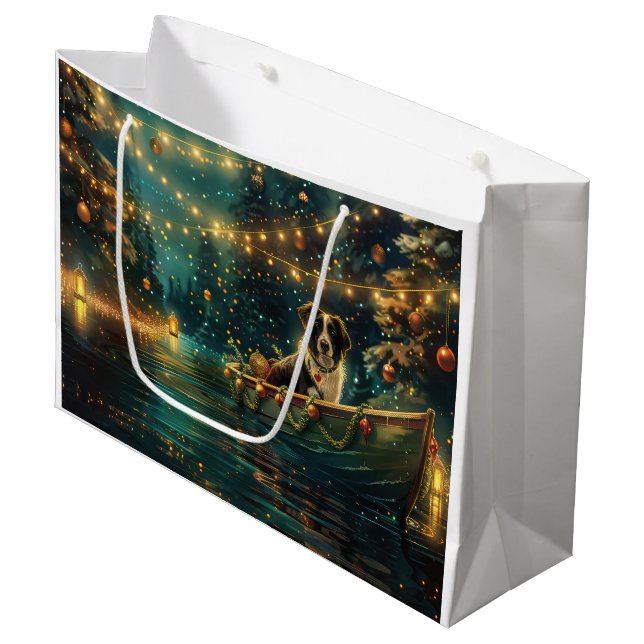 Border Collie Christmas Festive Voyage Large Gift Bag (Front Angled)