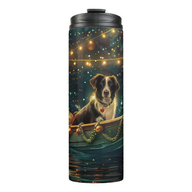 Border Collie Christmas Festive Voyage Thermal Tumbler (Front)