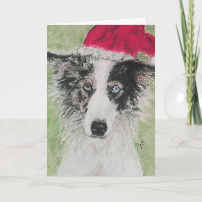 Border Collie Christmas Holiday Greeting Card (Front)