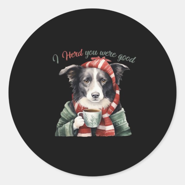 Border collie Christmas Jumper Essential T-Shirt Classic Round Sticker (Front)