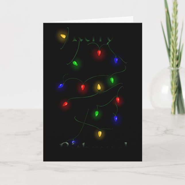 Border Collie Christmas Lights Holiday Card (Front)