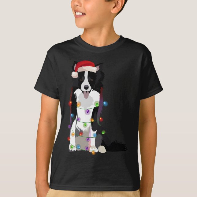 Border Collie Christmas Lights Xmas Dog Lover T-Shirt (Front)