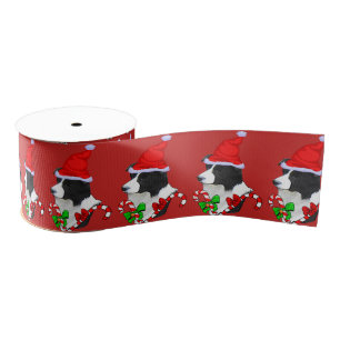 Border Collie Christmas Merry Grosgrain Ribbon