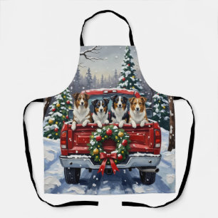 Border Collie Christmas Red Truck Holiday Apron
