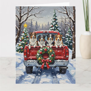 Border Collie Christmas Red Truck Holiday Card