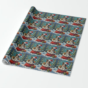 Border Collie Christmas Santa Bag Adventure Wrapping Paper