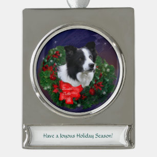 Border Collie Christmas Silver Plated Banner Ornament