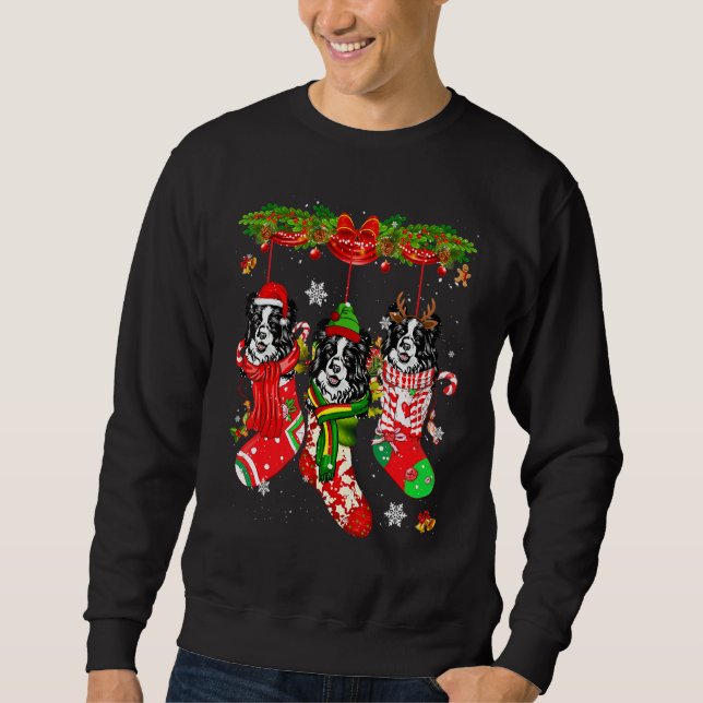 Border Collie Christmas Socks Costume Merry Xmas Sweatshirt (Front)