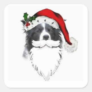 Border Collie Christmas Sticker~Santa With Beard Square Sticker