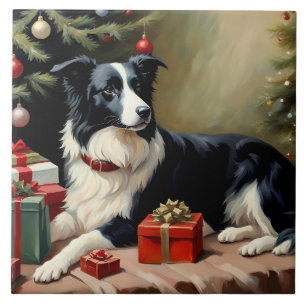 Border Collie Christmas Tile