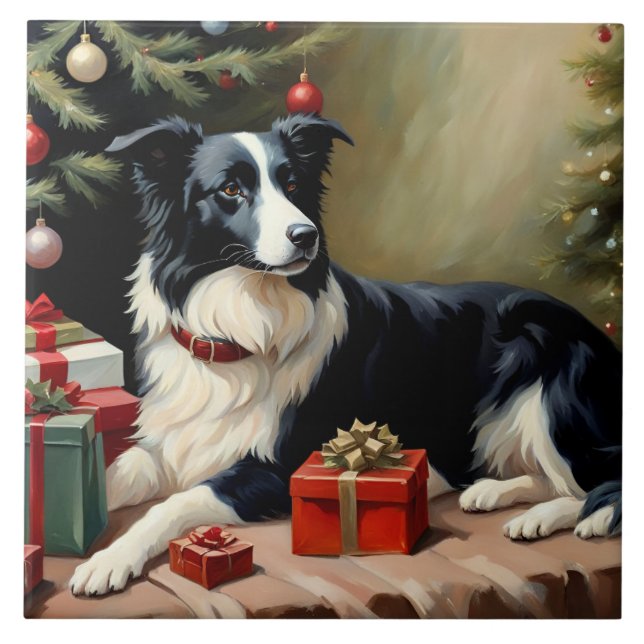 Border Collie Christmas Tile (Front)