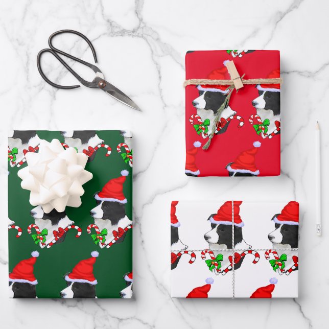 Border Collie Christmas Wrapping Paper Sheet (Front)