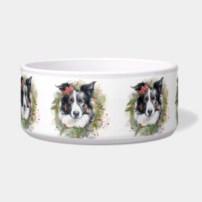Border Collie Christmas Wreath Festive Pup  (Front)