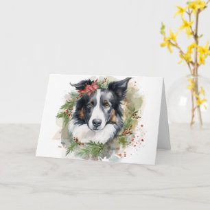 Border Collie Christmas Wreath Festive Pup Card